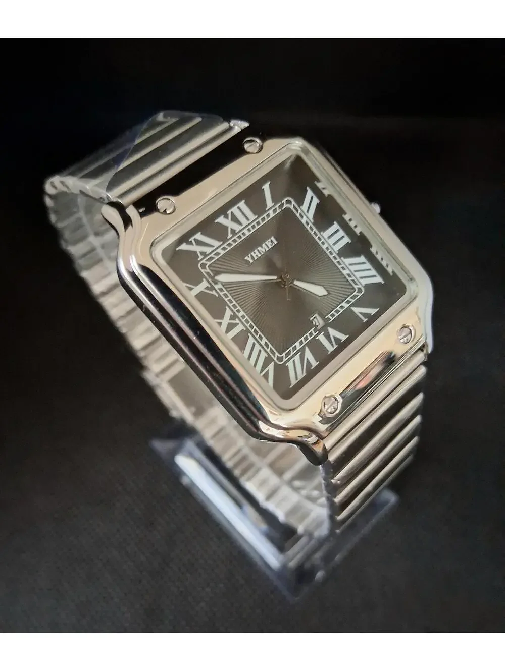 Men's Luxury Square Dial Stainless Satin Black Watch